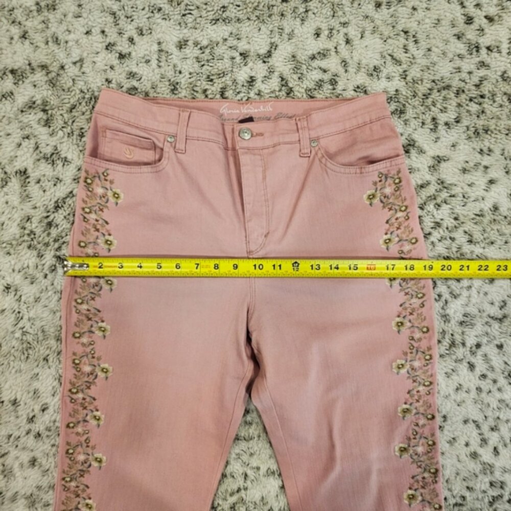 Gloria Vanderbilt Amanda Hi Rise Floral Embroidered Hi Rise Pink Jeans SZ 10P - Picture 9 of 14